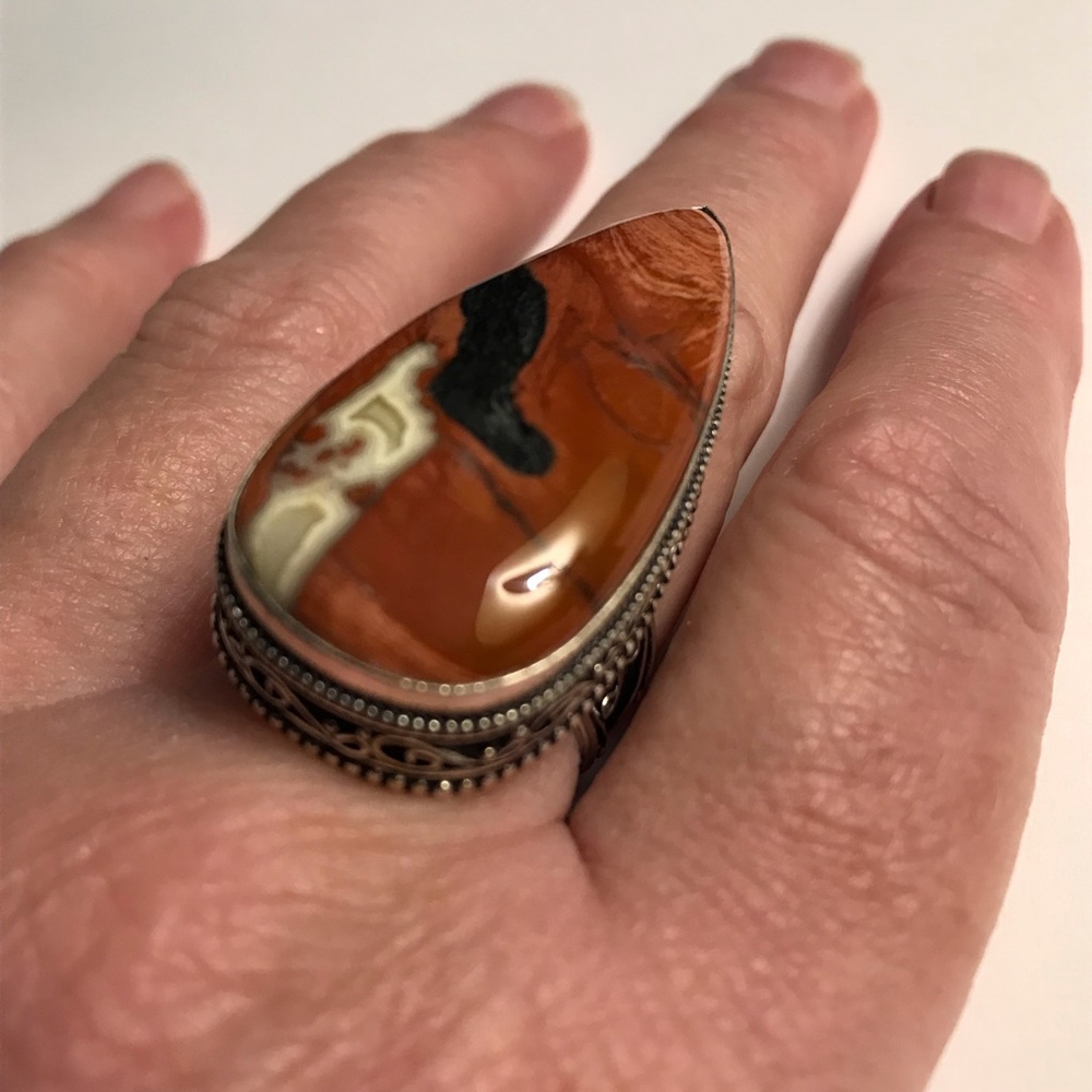 Jasper Stamped 925 Sterling Silver Ring